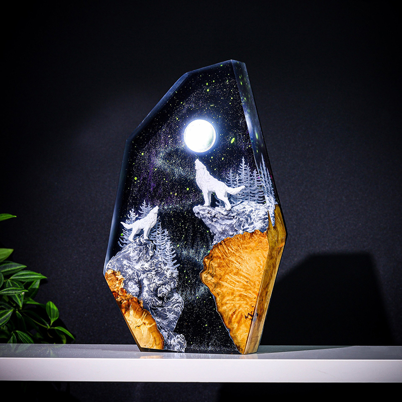 Resin Art Table - Ночник-фигурка из смолы «Природные животные»: Волк,