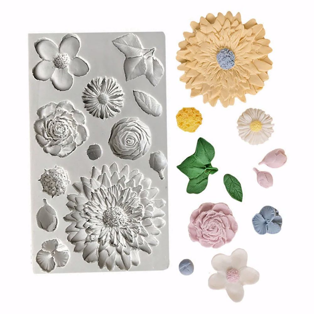 Resin Art Rose Petals - Лепестки подсолнечника и листья, силиконовая форма